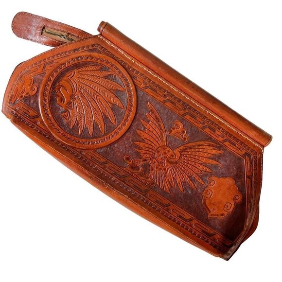 Vintage Abtik Hand-tooled Mayan Print Leather Clutch - Picture 16 of 16